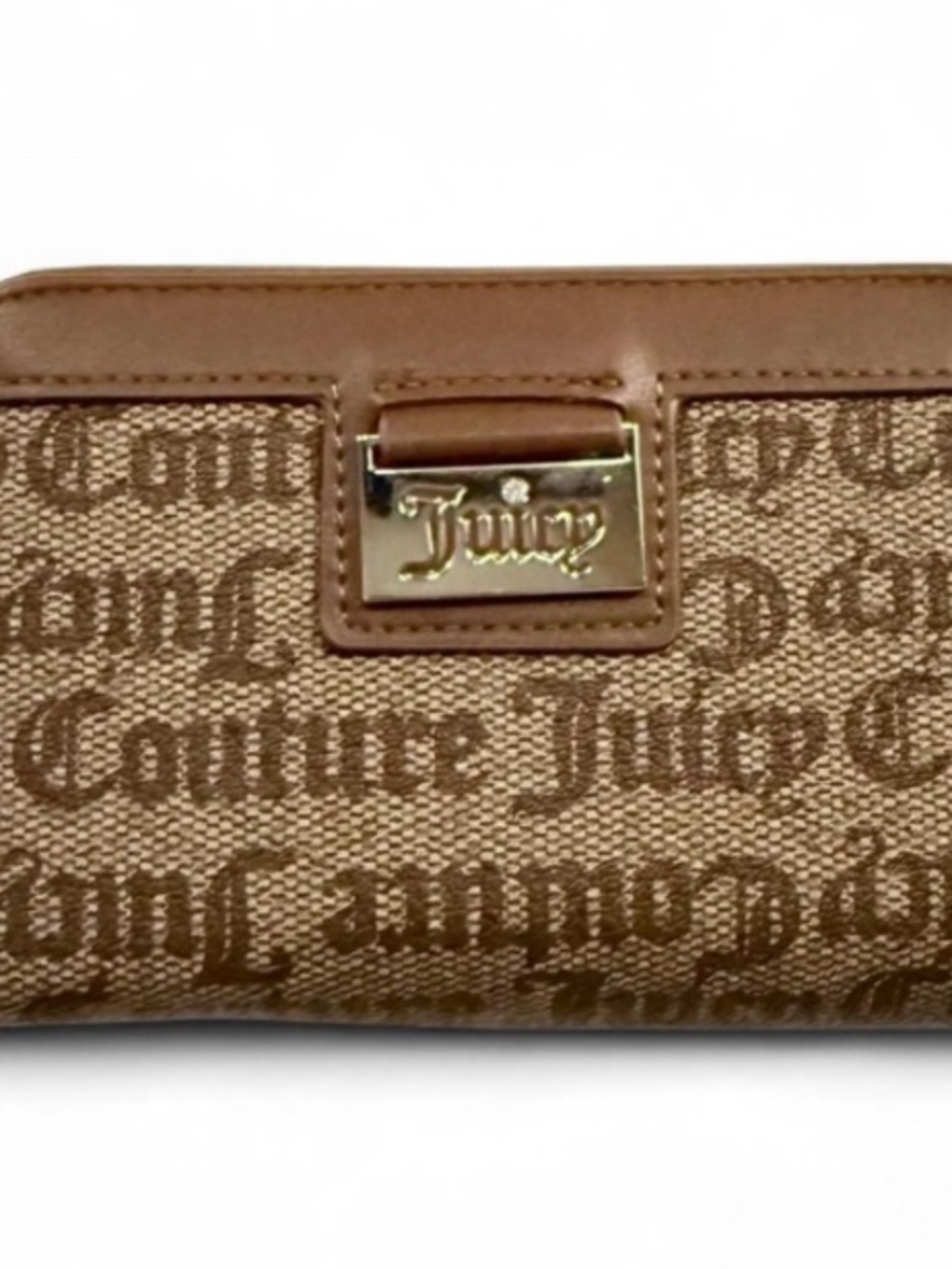Juicy Couture Brown Monogram Zip Wallet with Gold Plaque - Picture 2 of 3